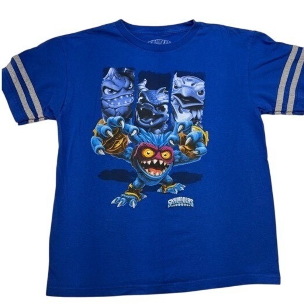 Skylanders Blue Graphic Tee with Striped Sleeves - Size youth‎ Large